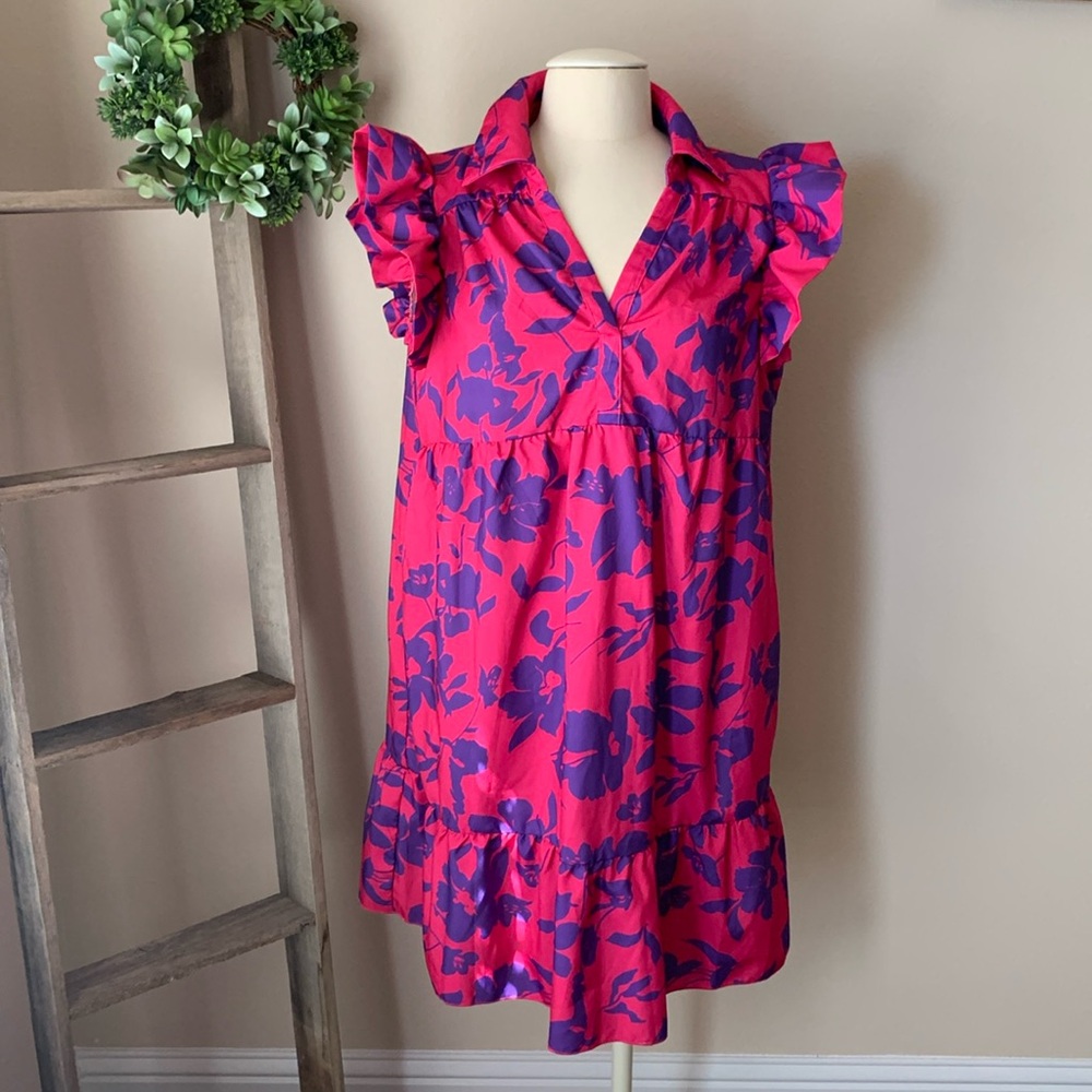 Women’s Pink & Purple Floral Ruffle Dress